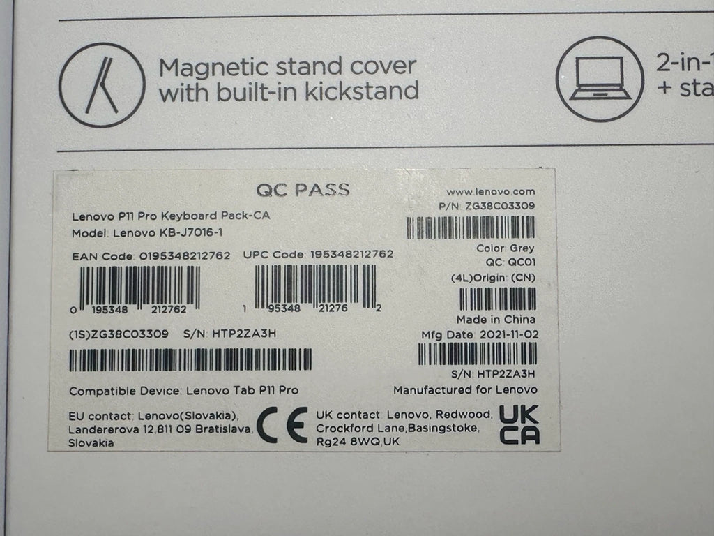 Lenovo Keyboard Pack 2-in-1 Keyboard & Stand Cover for Tab P11 Pro – Brand New