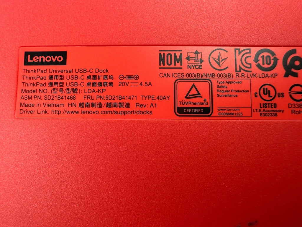 Lenovo ThinkPad Universal USB-C Dock 40AY w/ 90W AC Adapter LDA-KP
