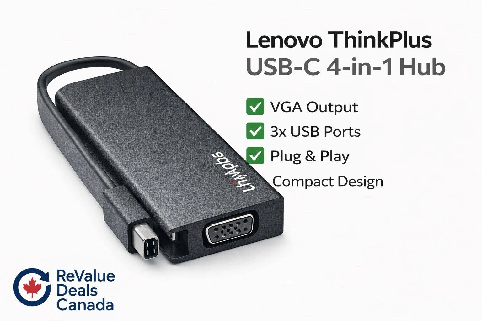 Lenovo ThinkPlus USB-C 4-in-1 Hub VGA Adapter 4X90W86497 3x USB