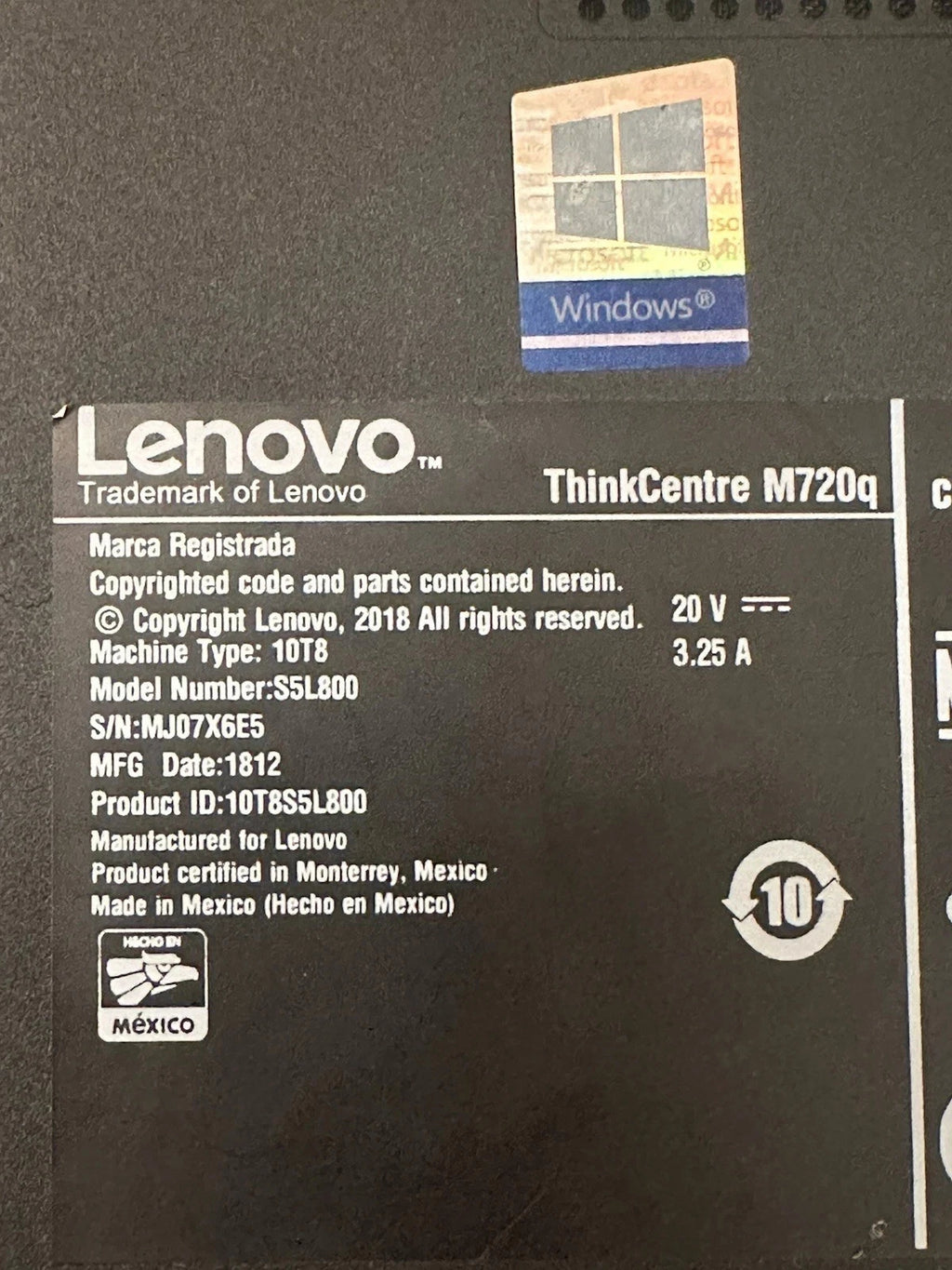 Lenovo M720q Tiny i5-9500T 16GB 256GB SSD Win11 Pro WiFi KB+Mouse 3M Warranty