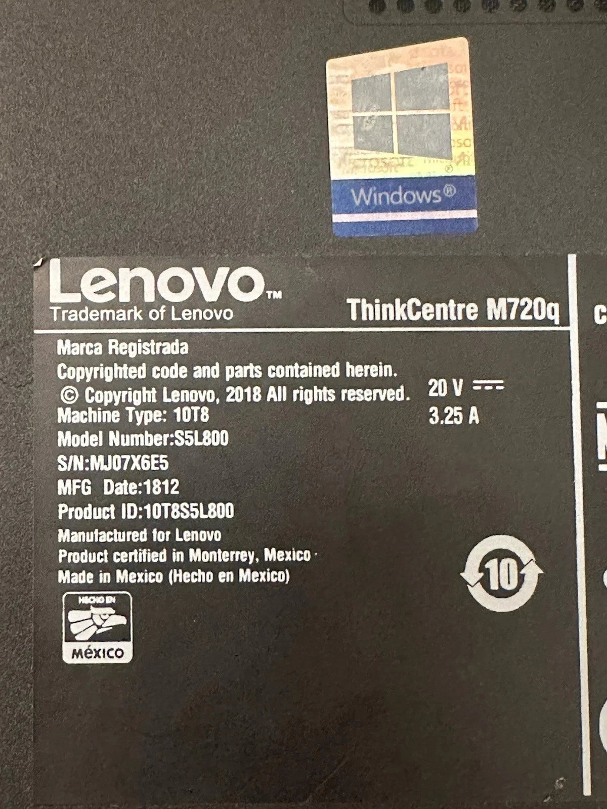 Lenovo M720q Tiny i5-9500T 16GB 256GB SSD Win11 Pro WiFi KB+Mouse 3M Warranty