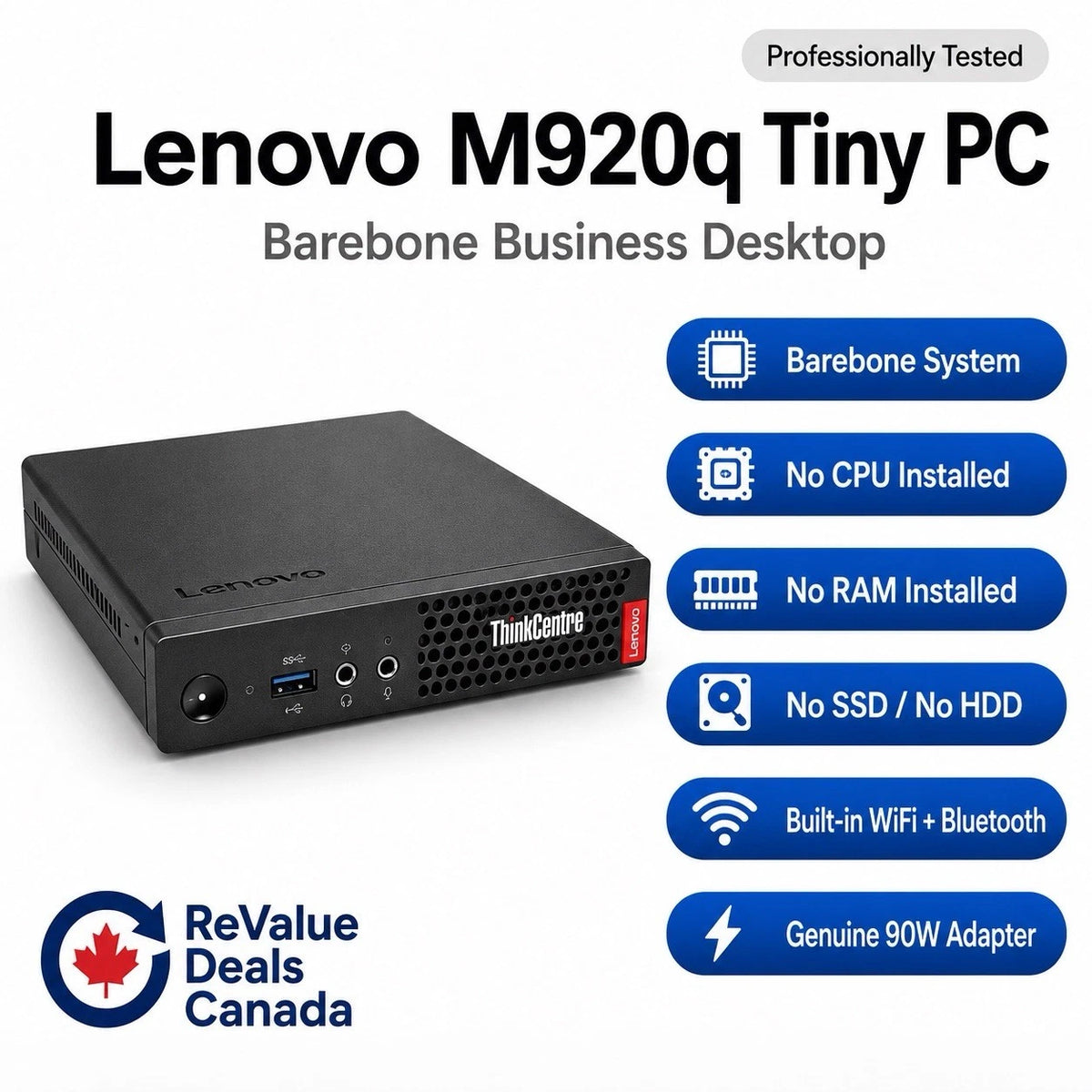 NEW OPEN BOX Lenovo ThinkCentre M920q Tiny Barebone WiFi BT 90W Adapter