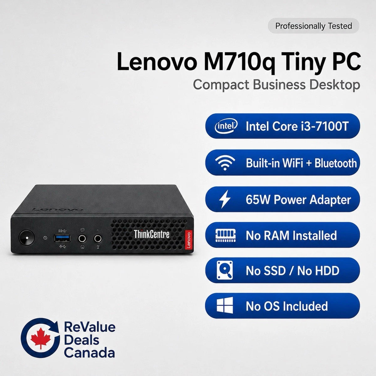 Share Lenovo ThinkCentre M710q Tiny PC i3-7100T WiFi BT 65W No RAM No SSD