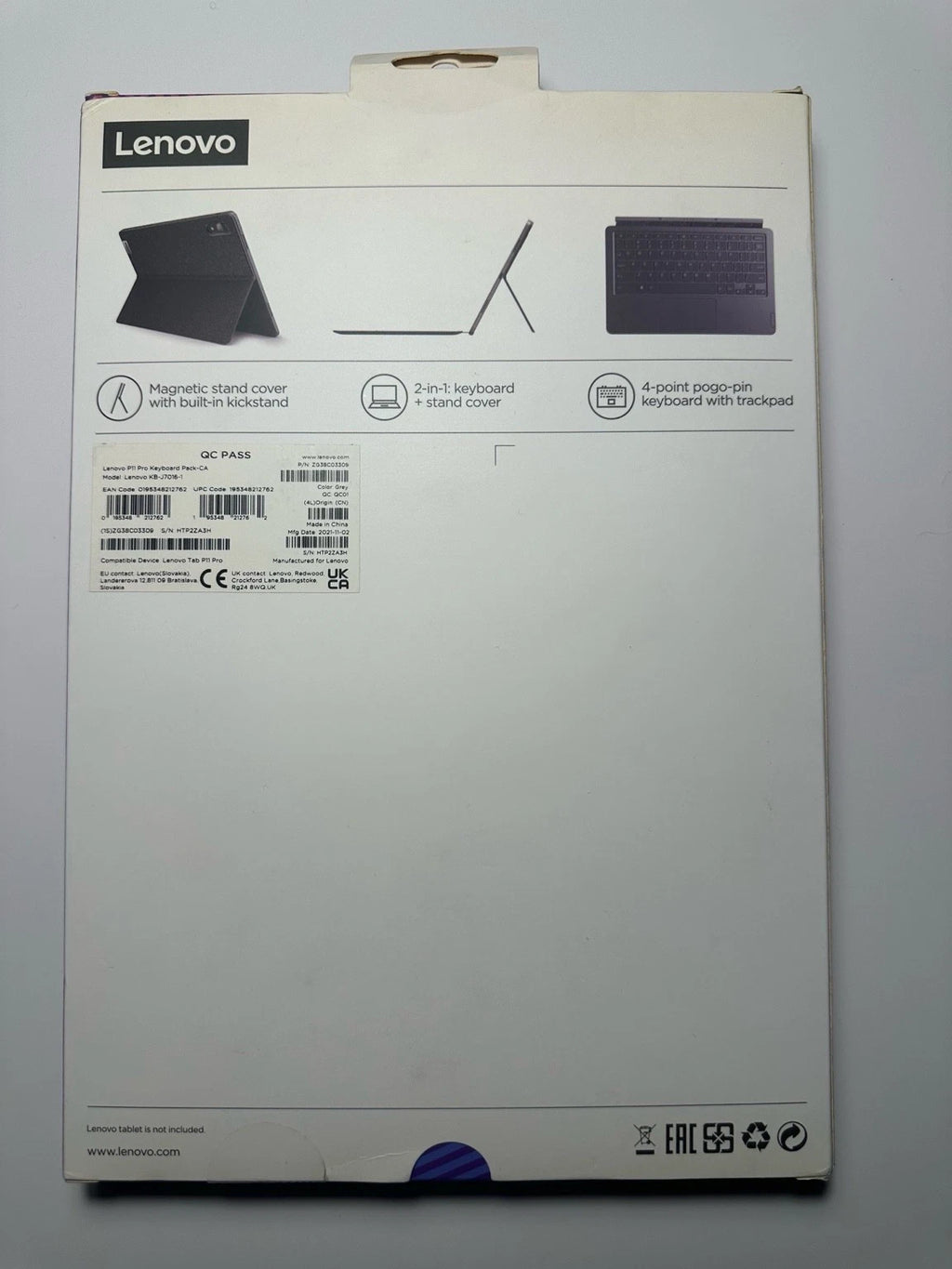 Lenovo Keyboard Pack 2-in-1 Keyboard & Stand Cover for Tab P11 Pro – Brand New