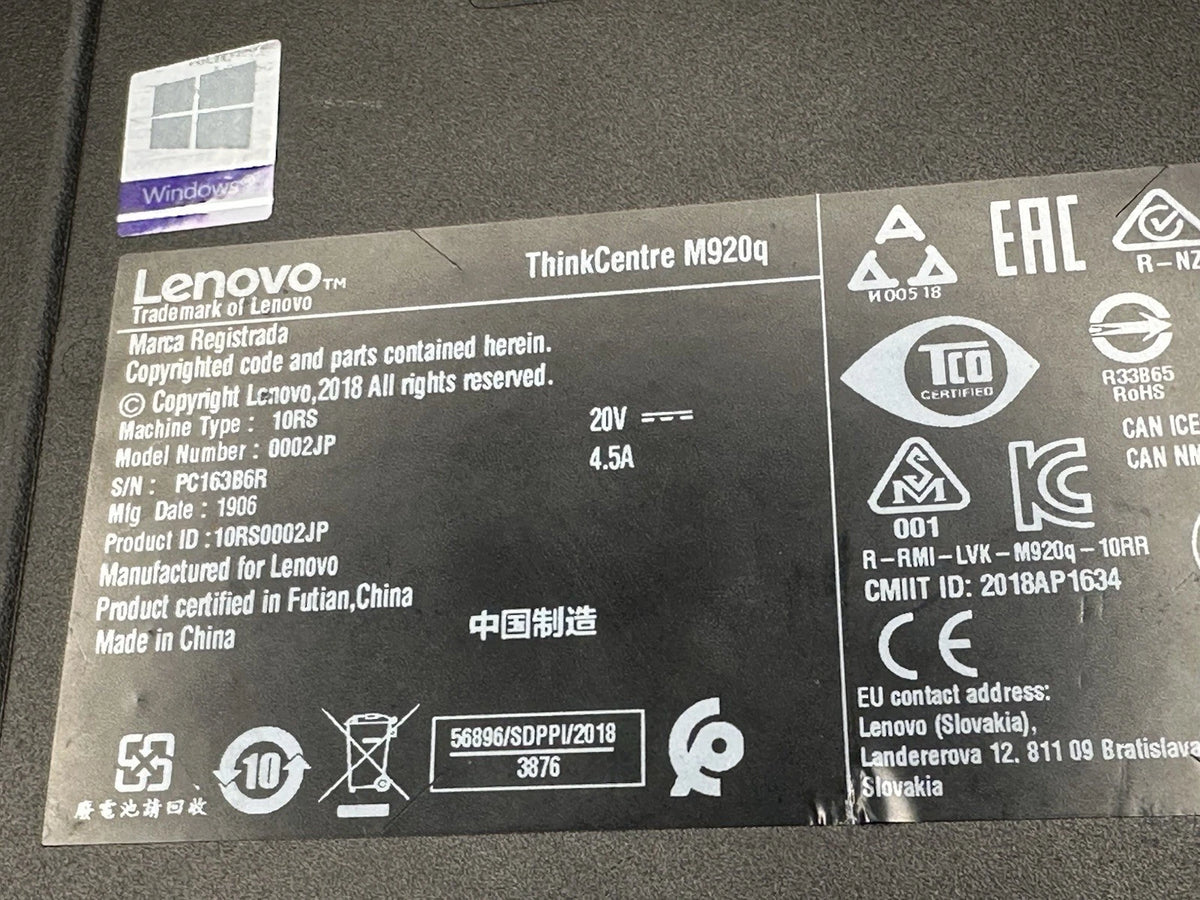 Lenovo ThinkCentre M920q Tiny Barebone PC WiFi Bluetooth 90W No CPU RAM SSD