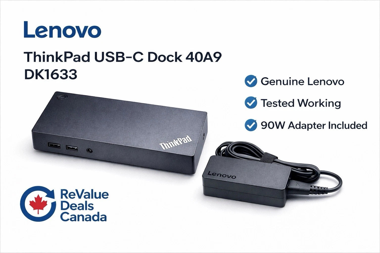 Lenovo ThinkPad USB-C Dock 40A9 w/ 90W Adapter Dual Monitor Dock Tested Working