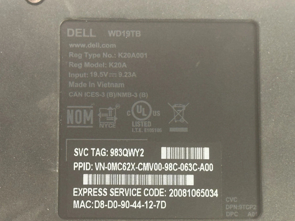 Dell WD19TB Thunderbolt 3 Dock w/ 180W Adapter Tested Fully Working