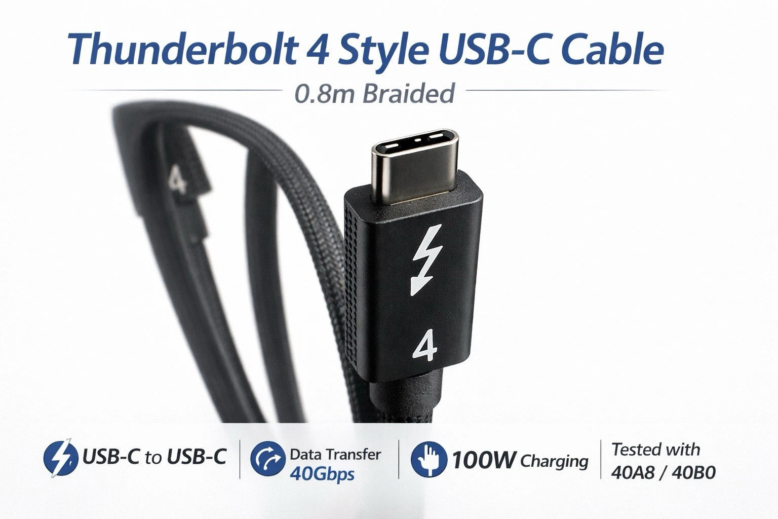 TB4 USB4 Cable 0.8m 40Gbps 240W 5A POWER-Z Tested For Lenovo Dell HP Dock